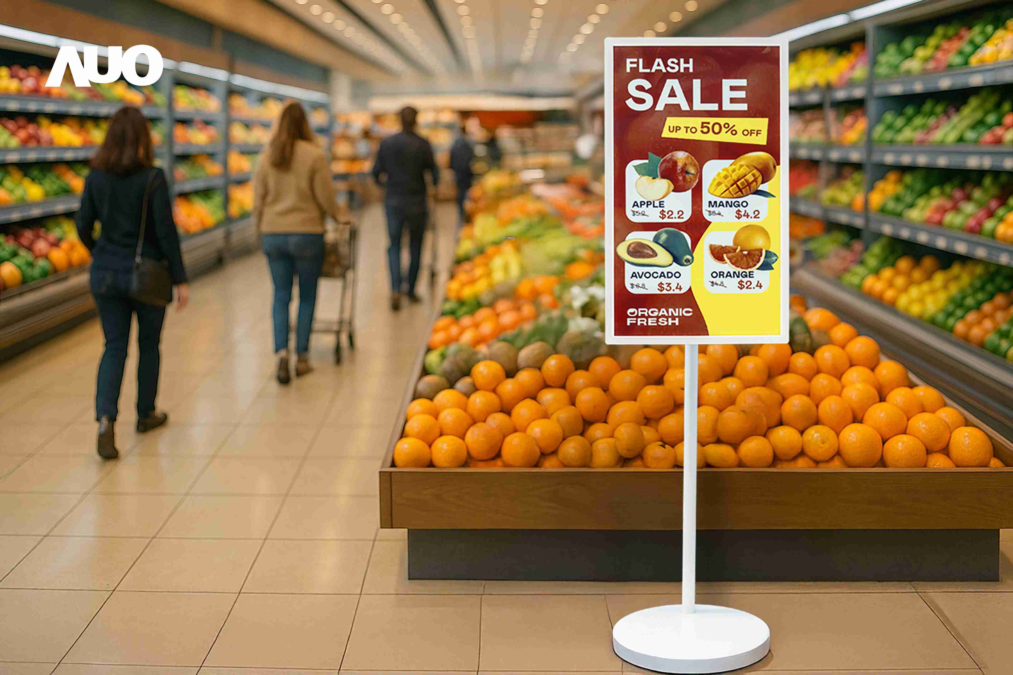 达擎首亮相低功耗、、全彩的〝aecoPost电子纸解决方案〞，，仅在更新画面时需要微量的电力驱动，，，，无需布建电线的便捷设计，，，使其可灵活应用、、、随意置放，，并可透过云端或行动装置app，，轻松管理及排程广告内容，，，晋升店头营销利器。。。